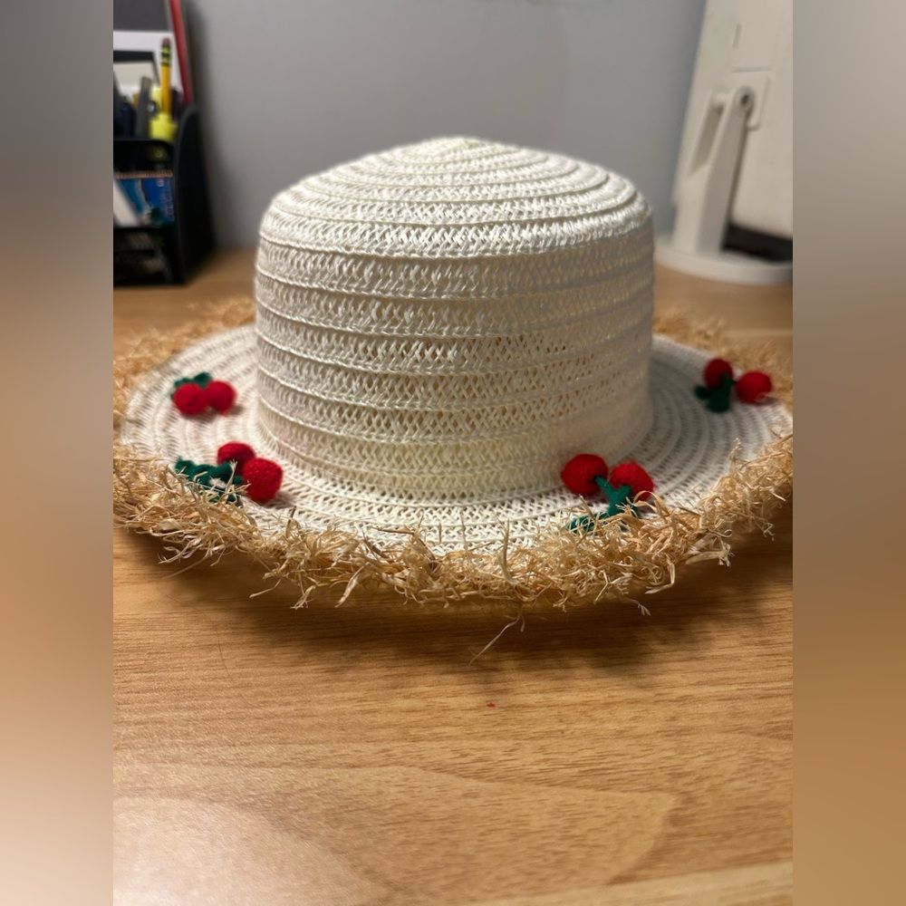 Straw Sun Hat with Cherries